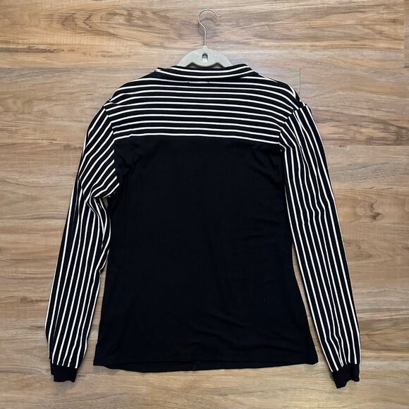 Zeagoo Black & White Stripe Long Sleeve Tie-Neck Top – Size XL - Picture 3 of 4